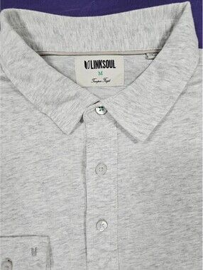 Linksoul Mens M Golf Polo Shirt Gray Heather 100% Luxury Cotton Pocket